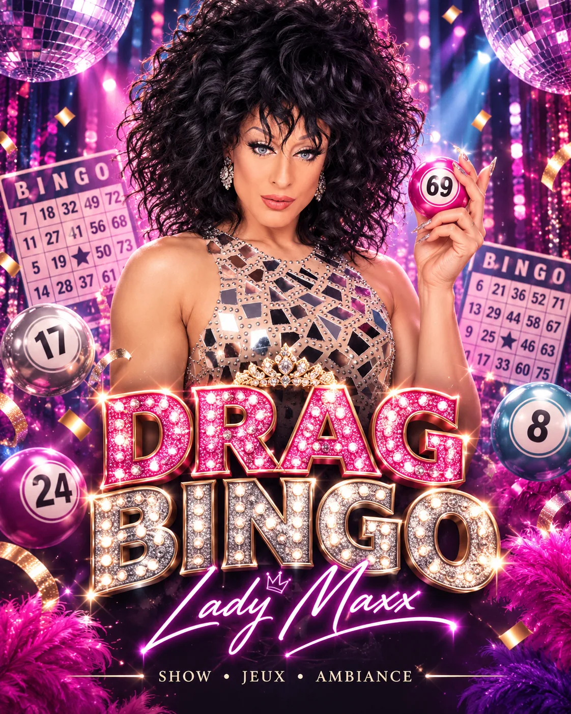Drag Bingo animé par Lady Maxx, drag queen à Paris : animation bingo pour soirée d’entreprise et événement